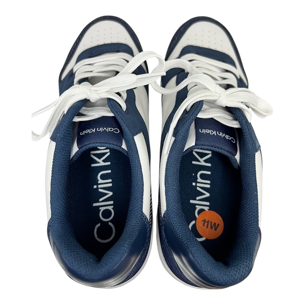 Calvin Klein Men's White Navy Leather Suede‎ Trim Low Top Sneakers Size 11W - Picture 5 of 9